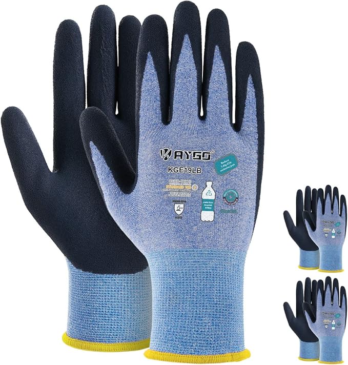 KAYGO Work Gloves for Women, Eco Friendly Safety Work Gloves with Breathable Rubber Coated, KGE19L,3 Pairs
