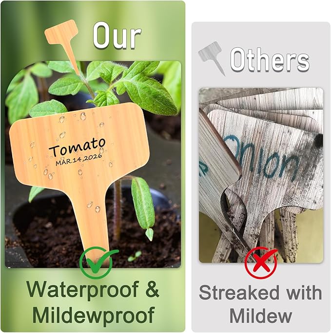 Wanateber 100 Pcs Plastic Plant Labels & Garden Markers with Marking Pen, Waterproof T-Type Plant Tags for Seed Starting, Herb Garden, Vegetable Gardening, Potted Plants & Outdoor Use