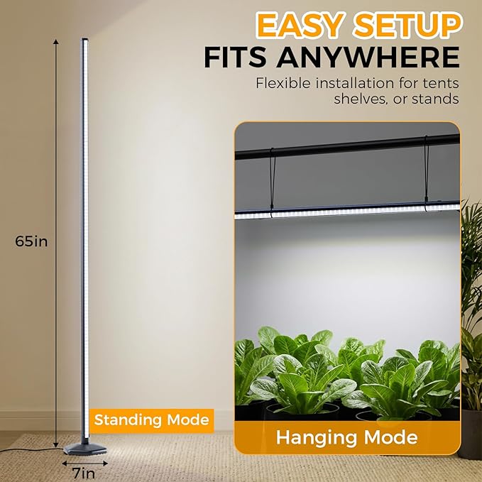 Grow Lights for Indoor Plants with Timer, 42W 192 LEDs Full Spectrum Vertical Grow Light 65 Inch Standing Grow Lights with Foot Switch,3 Light Modes 10-Level Dimmable Wide Coverage