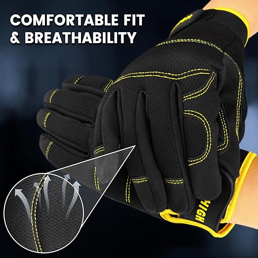 JUMPHIGH Mens Work Gloves 2 Pairs, Synthetic Leather Mechanic Gloves, Touchscreen, Multipurpose, Garden, Construction, Warehouse, Truck Driving (L)