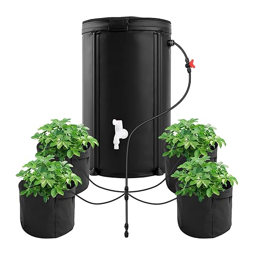 Auto Drip Irrigation System Kits, with 26 Gallon Bucket, 25W Water Pump, 24 Drip Emitters, 24 Planting Bags for Indoor and Outdoor Automatic Watering System for Grow Tent, Greenhouse, Lawn