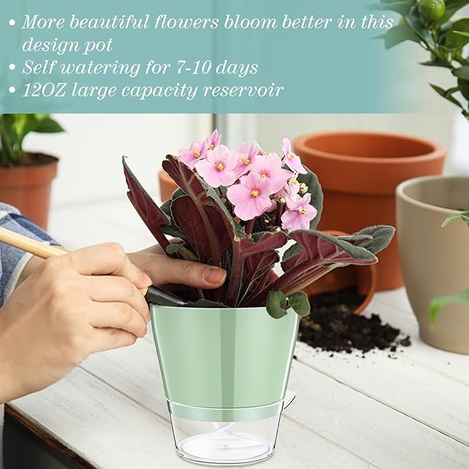 Funnymoom 6 Pack Self Watering Planters for Indoor Plants 6 Inch Colorful Flower Pots with Drainage Holes and Reservoir Plastic Plant Pots for African Violets Succulents Herbs Flowers for Home Office