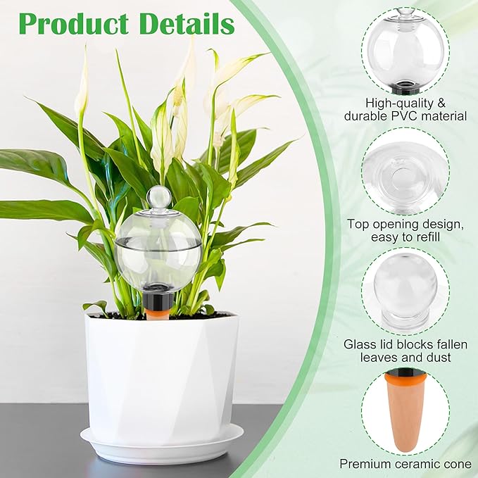 Coitak 4 PCS Plant Self Watering Globes with Covers, Brush, Plastic Plant Watering Devices System Slow Release, Automatic Self Watering Planter Insert for Plant Indoor Outdoor