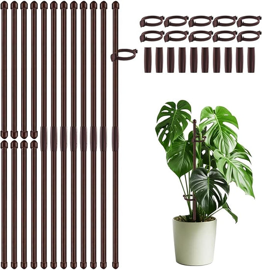 30Pcs Plant Support Stakes 17 inch SupKing Garden Orchid Sticks Extended to 3ft 4ft 5ft Plant Poles with Clips for Indoor Outdoor Potted Tomato Rose Amaryllis Vegetables Comes with 20 Ties(Brown)