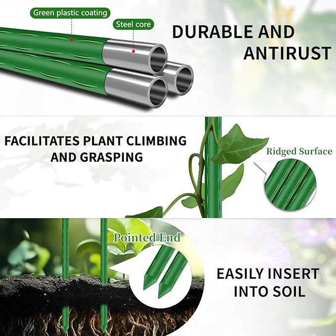 Sturdy Garden Stakes 18 Inch SupKing DIY 3/4/5/6/7ft Tomato Support Stake Green Plastic Coated Metal Tall Plant Stick Poles Plants Trellis for Indoor Outdoor Climbing Cucumber Chili Eggplant-20 Packs