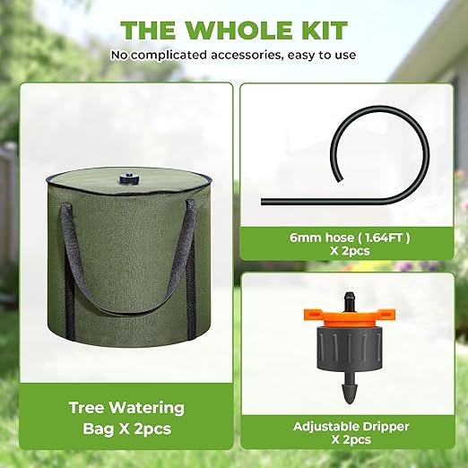 HIRALIY 15 Gallon Cylindrical Tree Watering Bag, 2 Pack, Slow Release 1-5 Days, Deep Root & Automatic Drip Irrigation System, for Multi-Trunk Newly Planted Small Trees and Shrubs