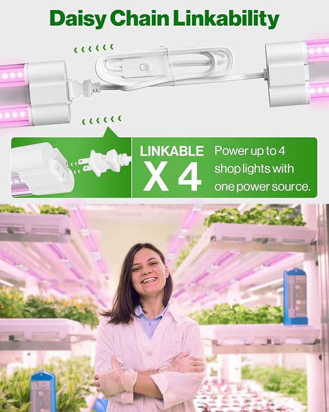 Sunco 3ft Grow Light LED, 30W, Full Spectrum, for Seed Starting, Seedling, Indoor Plants, Plug in Suspended Fixture, Link Up to 4, Inline Switch, UL/ETL 2 Pack.