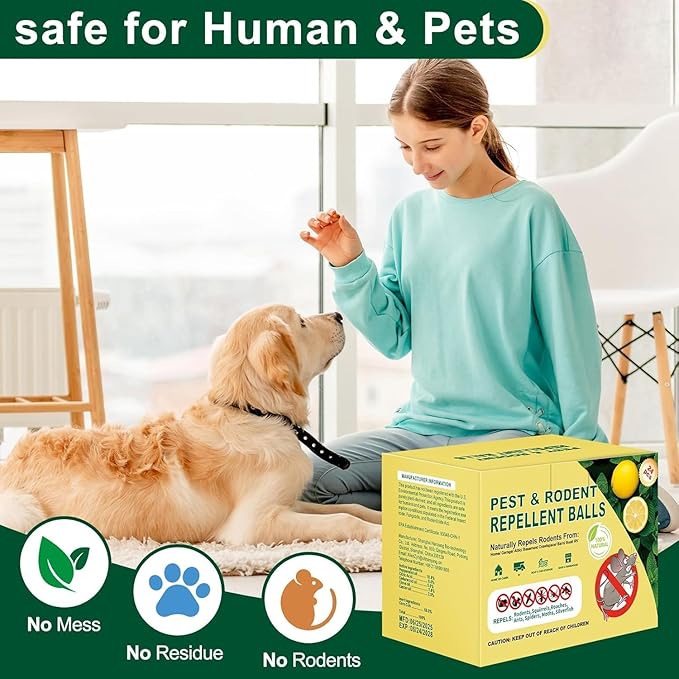 Mouse Rodent Repellent – Peppermint Lemon Oil Rodent & Insect Repellent Balls 24 Pack, Plant-Based Deterrent for Mice, Rats, Roaches & Bugs, Indoor & Outdoor Use