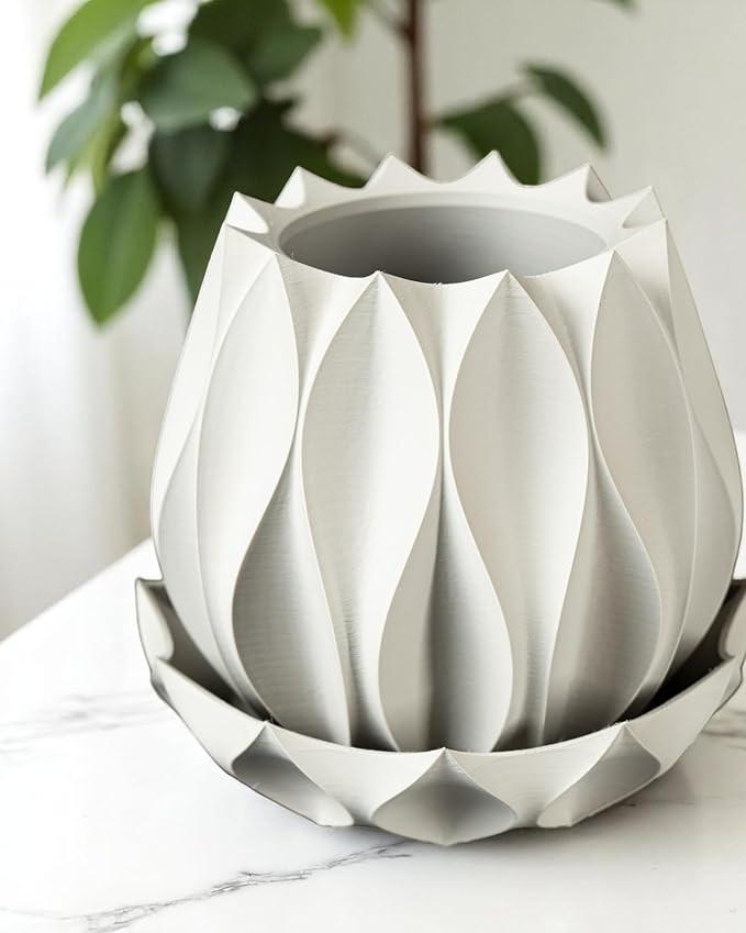Neo Lotus Planter – Modern Sculptural Pot for Orchids, Succulents & Airplants | Minimalist Indoor Vase for Home, Desk, Shelf or Gift Decor (Pure White, Standard Structure 6" x 6" WH)