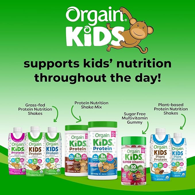 Orgain Organic Kids Nutritional Vegan Protein Shake, Vanilla - Healthy Kids Snacks, 8g Plant Protein, 3g Fiber, 23 Vitamins & Minerals, No Dairy & Soy, Non-GMO, 8 Fl Oz (12 Pack) Package May Vary
