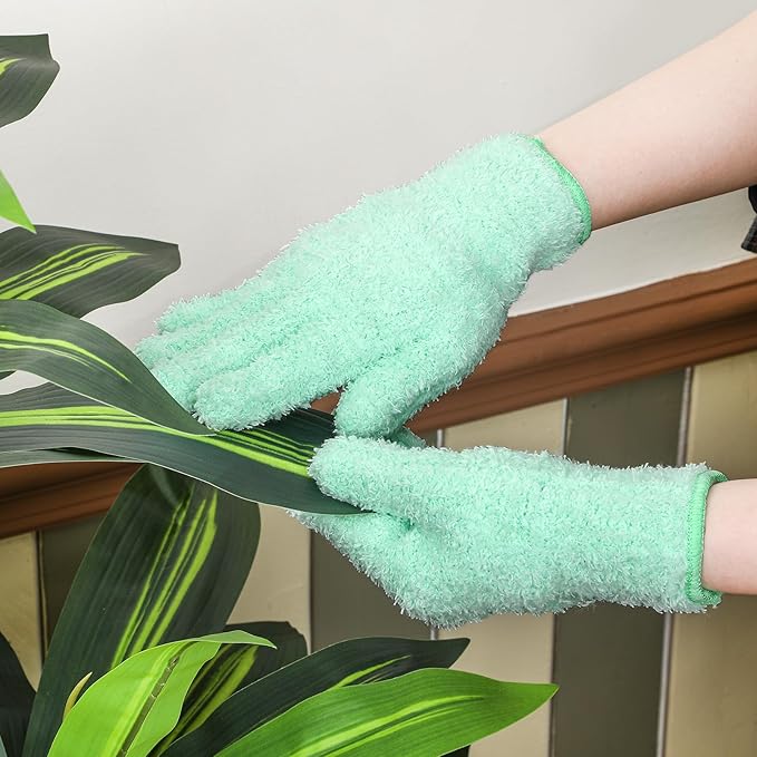 Patelai 3 Pairs Microfiber Plant Dusting Gloves Leaf Cleaning Gloves for Indoor Plants, Blinds, Furniture, House (Green Yellow,Water Blue,Pink,Small)
