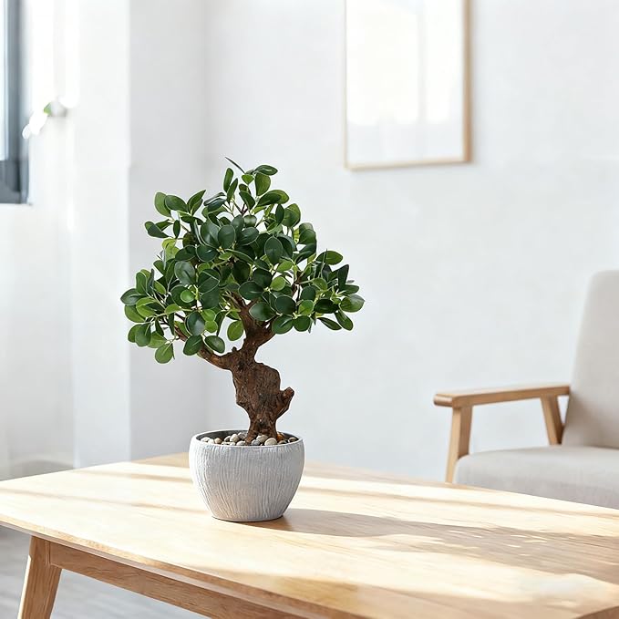 TOARTi Artificial Bonsai Tree Potted Plant with Stone Pot, 15" Tall Fake Potted Faux Plant Desk Decor, Realistic Decorative Plants Indoor Decor for for Home Bedroom Bathroom Office Desk