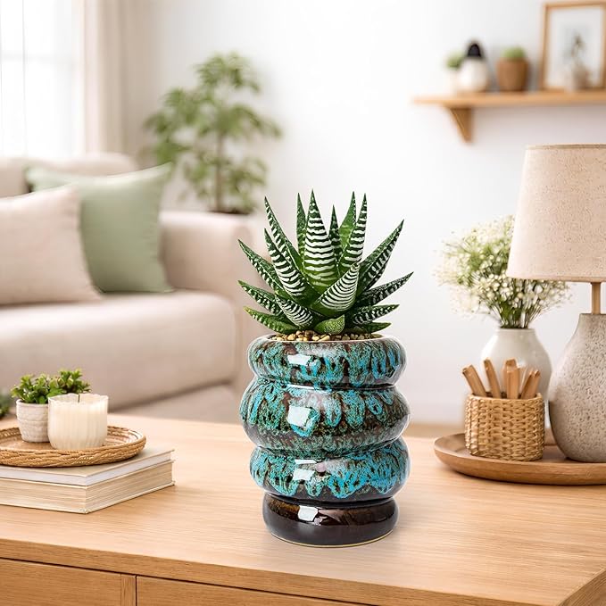 Ceramic 5 inch Plant Pot - Planter for Indoor Plants with Drainage Hole, Flower Pots for Orchid, Succulent,Outdoor Plants, Modern Glaze Planters for Home Office Decor Gift