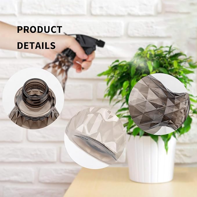 wugongshan 2 Pcs Spray Bottles, 500 ml/17 oz Empty Water Spray Bottles, Plastic Reusable Adjustable Mist Sprayer Squirt Bottles Containers Refillable for Cleaning Solutions, Gardening, Plants (Grey)