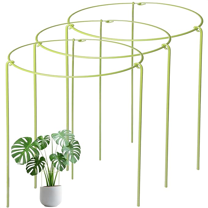 3-Pack Plant Support Stakes for Indoor Plants, Adjustable Monstera Cages & Snake Plant Support Rings, Potted Plant Supports Garden Stakes (10" W x 17" H)