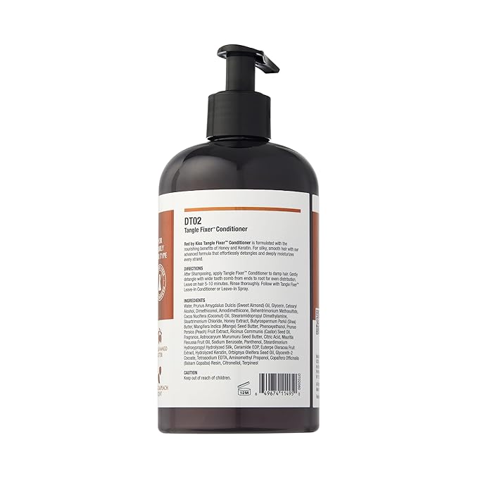 Red by Kiss Tangle Fixer with Honey & Keratin, Sulfate-Free Detangling Conditioner for Shine & Frizz Protection, Mango & Peach Scent