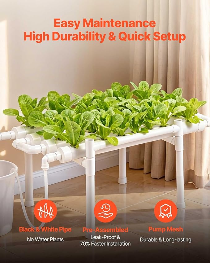 VEVOR Hydroponics Growing System Kit, 1-Tier 36 Sites UPVC Pipe Hydroponic Grow Kit with Timed Irrigation, Sun & Light Blocking Pipes, Indoor Home Garden Vegetable Planting Grow Kits for Fruit Herb