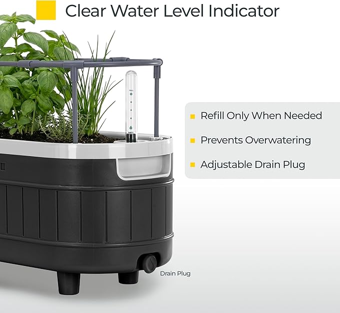 Permasteel Herb Garden Planter with Trellis Support, Self-Watering System with Water Level Indicator, Fits Multiple Herb Plants, for Basil, Flowers, Succulents, Indoor & Outdoor, Black