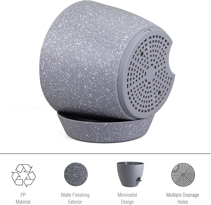Meowell 12 inch Large Self Watering Pots, Plant Pots with Mesh Drainage Holes for Indoor Outdoor Plants, Plastic Planters with Deep Reservoir for Garden House Flower Plants, Speckled Grey