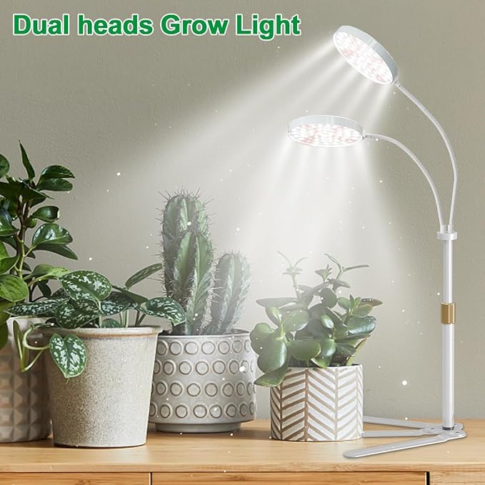 GYTF Grow Light Dual Ring 3.5" with Base, 122 LEDs 6000K White Full Spectrum Gooseneck Plant Lamp for Indoor Desk Plants, Dimmable & Height Adjustable 9-16", Timer 4/8/12/18Hrs