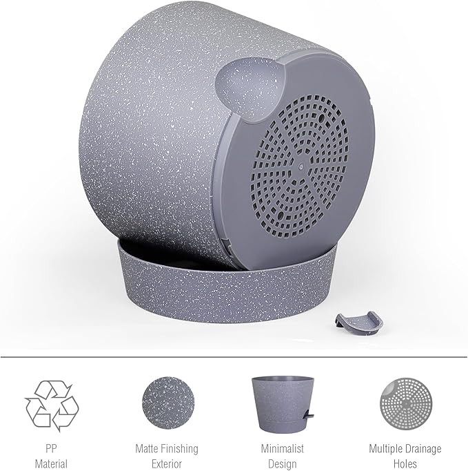 Meowell 12 inch Large Self Watering Pots for Indoor Outdoor Plants, Plant Pots with Mesh Drainage Holes for Garden House Plants, Plastic Planters with Reservoir for Flower, Speckled Grey
