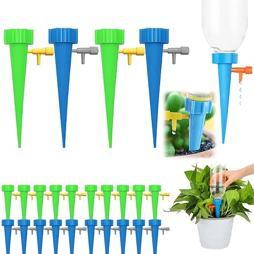 Self Watering Spikes 24 Pcs for Indoor/Outdoor Plants,Self Watering Planter Insert with Adjustable Drip Valve,Auto Vacation Plant Watering Devices,Plants Water System,Self-Watering Stakes (GB24Pcs)