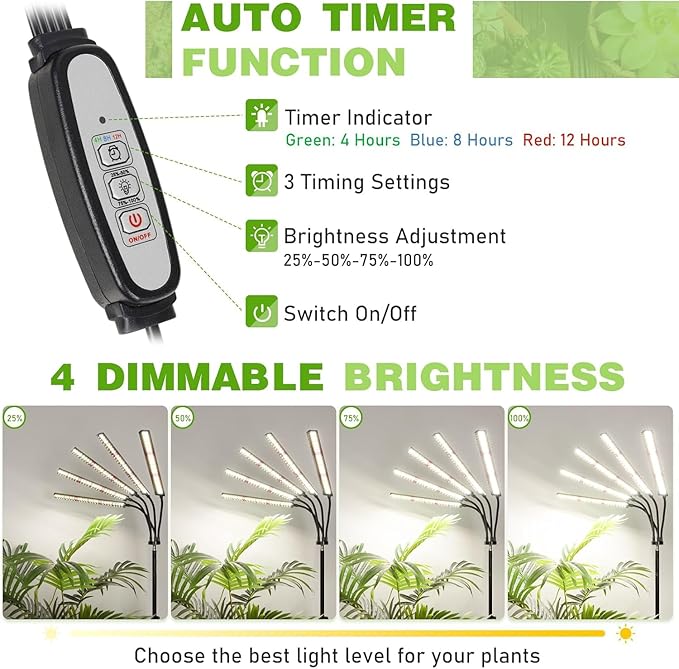 FOXGARDEN Grow Lights for Indoor Plants 5-Head Full Spectrum with Tripod Stand, Timer, Dimmable Flexible Goosenecks for Indoor Potted Plants