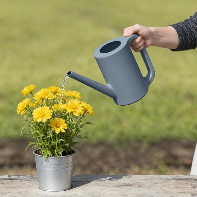 Plastic Watering Can - for Indoor and Outdoor Home Garden Plants - with Long Spout - Grey - 1/4 Gallon