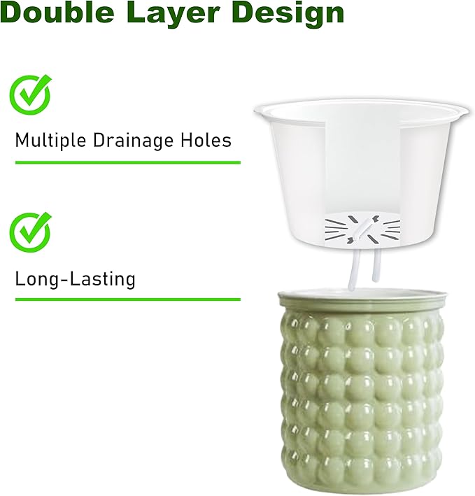 2PCS Self Watering Planters 4.7 Inch Self Watering Pots for Indoor Plants, African Violet Pots with Wick Rope, Flowers, Succulents, Herb, House Plants (Green)