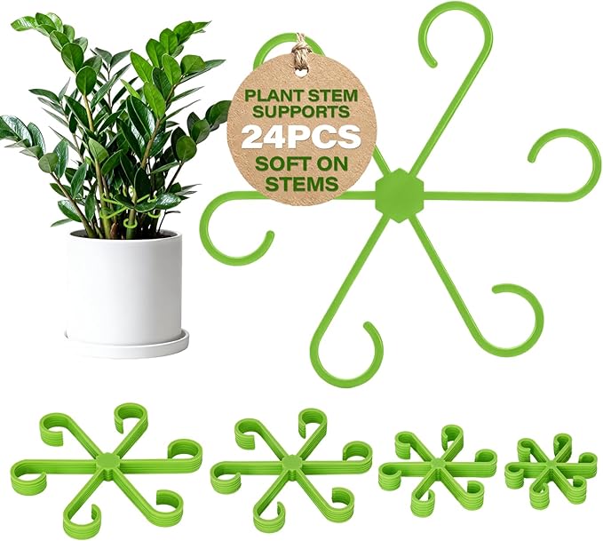 24PCS Plant Stem Support, 4-Size Stem Supports for Indoor Plants, Reusable Monstera Plant Support for Thriving Growth, Indoor Plants Accessories