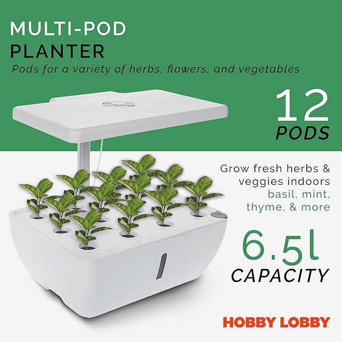 Smart 12 Pod Herb Garden Planter Indoor Kit for Growing Basil, Mint, Thyme & More - Self Watering Indoor Garden Hydroponics Growing System w/ Health Tracker - Low Maintenance Home Gardening Gifts