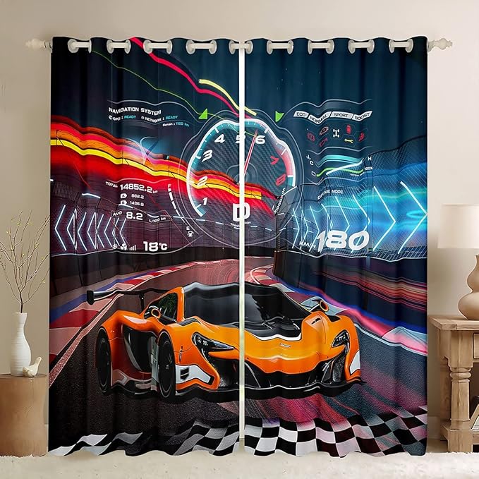 Feelyou Race Car Window Curtains Bedroom Living Room Boys Extreme Sports Curtains Kids Room Decor Boys Cool Car Window Drapes Sports Kids Bedroom Decor Treatments 52W X 90L，2 Panels