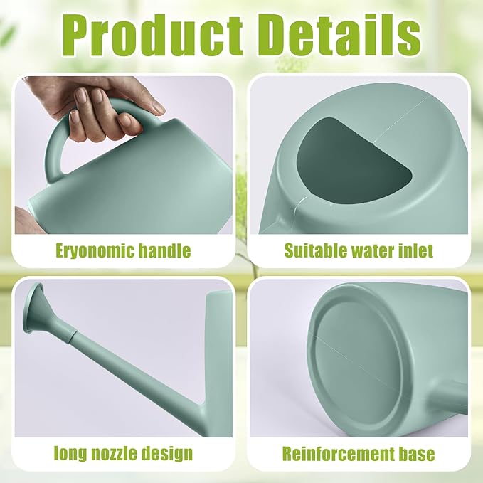 ZXJ Plant Watering Cans for Indoor and Outdoor Home Garden Plants - with Long Spout - Light Green - 1/2 Gallon