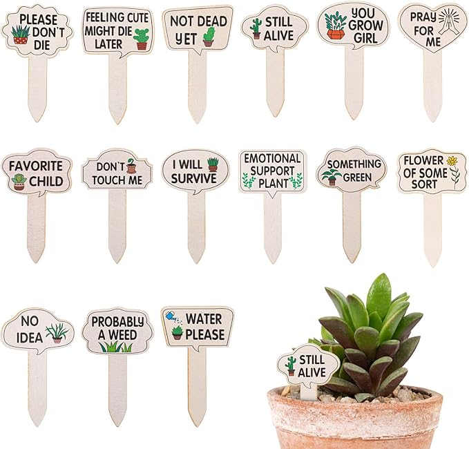 15 Pcs Garden Plant Markers, Plant Labels Funny Plant Stakes, Wooden Plant Labels Tab Plant Signs, for Indoor Plants Outdoor Garden Potted Plant Novelty Gifts