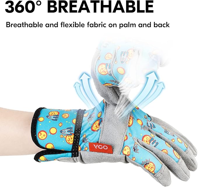 Vgo... 1-Pair Age 5-6 Kids Gardening Gloves,Children Yard Work Gloves,Soft Safety Outdoor Playing Gloves(Size M, Blue Plane, KID-MF3561)