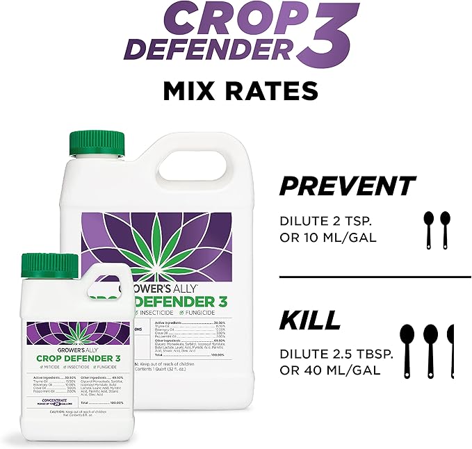 Grower's Ally Crop Defender 3 Concentrate - Natural Miticide, Insecticide, Fungicide Control for Plants - OMRI Listed Garden Safe Spray Killer for Powdery Mildew & Mites - 1 Quart, Makes 100 Gallons