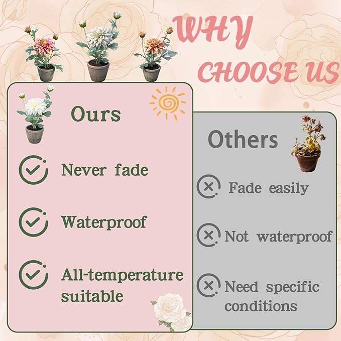 White Dahlia Flowers Fake Silk Mums Flower Artificial Chrysanthemum Flowers Faux Flowers for Vase Mums in Pot Spring Decor Coffee Table Home Party Decoration