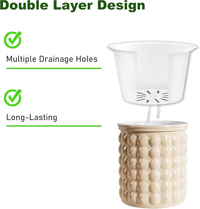 2PCS Self Watering Planters 4.7 Inch Self Watering Pots for Indoor Plants, African Violet Pots with Wick Rope, Flowers, Succulents, Herb, House Plants (Cream)