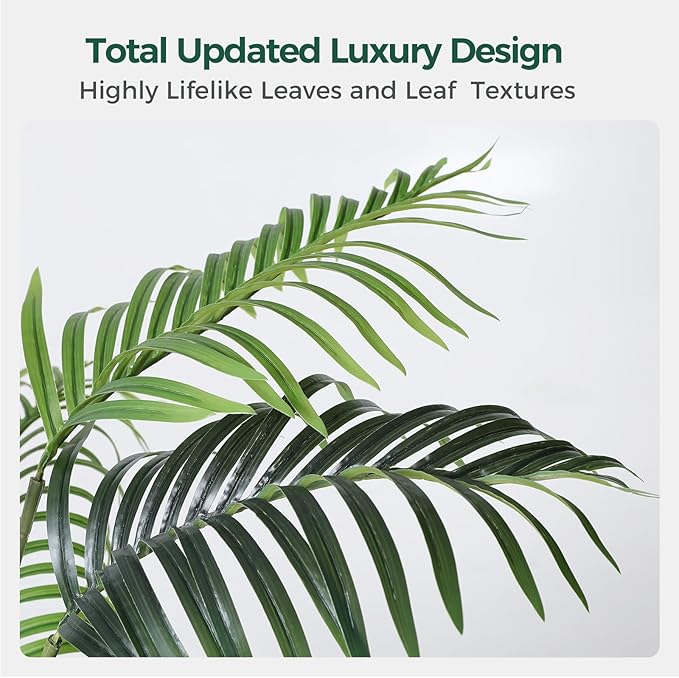 6FT Artificial Palm Tree Tall Plant with Planter & Moss, Realistic 2-Trunk Artificial Tree with Lights, Lifelike Leaves Fake Palm Tree, Low Maintenance Palm Tree Decor for Home Office Living Room