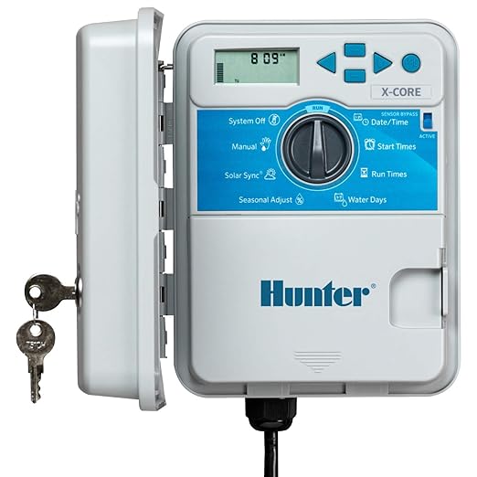 Hunter X-Core XC400 4 Zone Outdoor Sprinkler Controller, Weather-Resistant Irrigation Timer for Lawn and Garden, Easy Install, Automatic Watering System