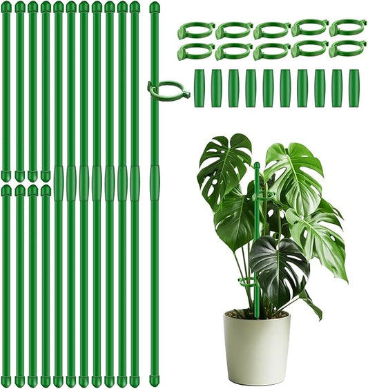 30Pcs Plant Support Stakes 17 inch SupKing Garden Orchid Sticks Extended to 3ft 4ft 5ft Plant Poles with Clips for Indoor Outdoor Potted Tomato Rose Amaryllis Vegetables Comes with 20 Ties（Green）