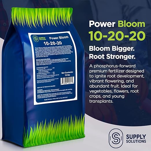 Supply Solutions | Power Bloom 10-20-20 Fertilizer | Bloom Booster Fertilizer for Flowers and Plants, High Phosphorus NPK Fertilizer for Vegetable Garden, Fruit Tree and Flower Fertilizer (10 Pounds)