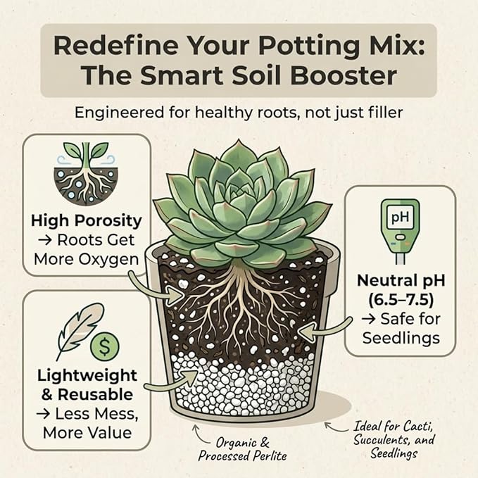 Doter Organic Perlite for Plants, Soil Amendment for Enhanced Drainage and Growth, Ideal for Potting Mixes (1 Quart)