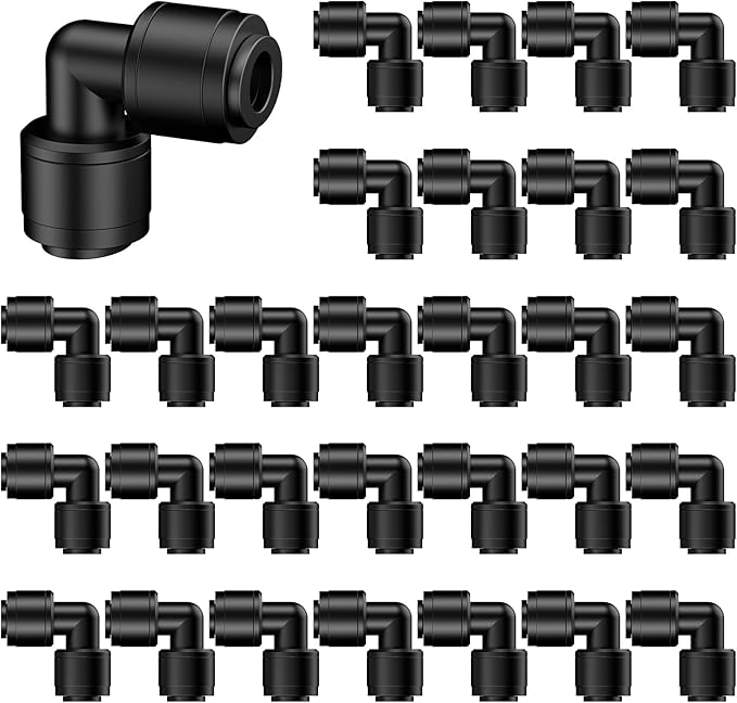 Pawfly 30 Pcs 1/4" Push-to-Connect Elbow Quick Connect Fittings, 90 Degree Drip Irrigation Elbow Connectors, Plastic Union Elbow Parts for 1/4 Inch Drip Irrigation Tubing, Garden Watering System