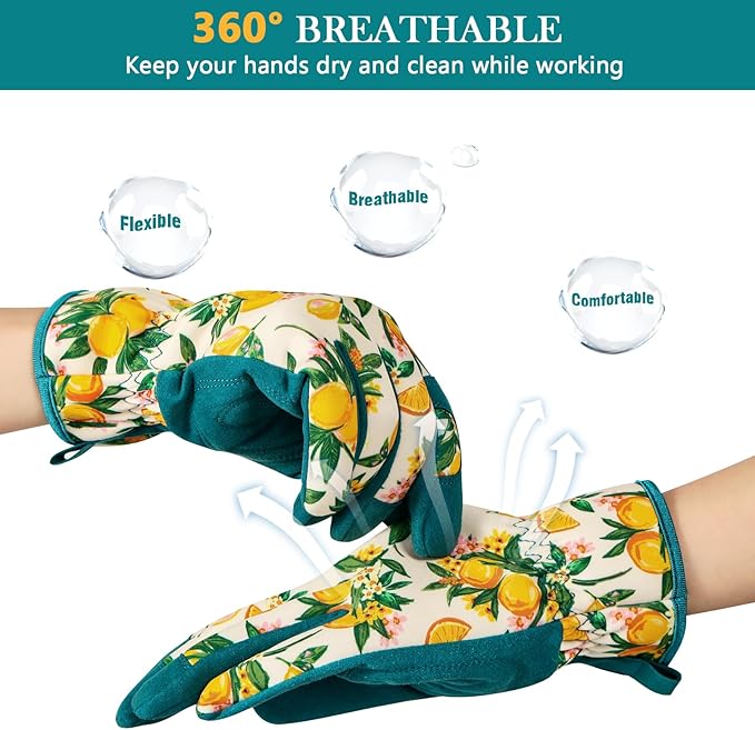 Trifabricy Gardening Gloves for Women, Breathable Leather Garden Gloves with Grip, Thorn-Proof Puncture-Resistant Work Gloves