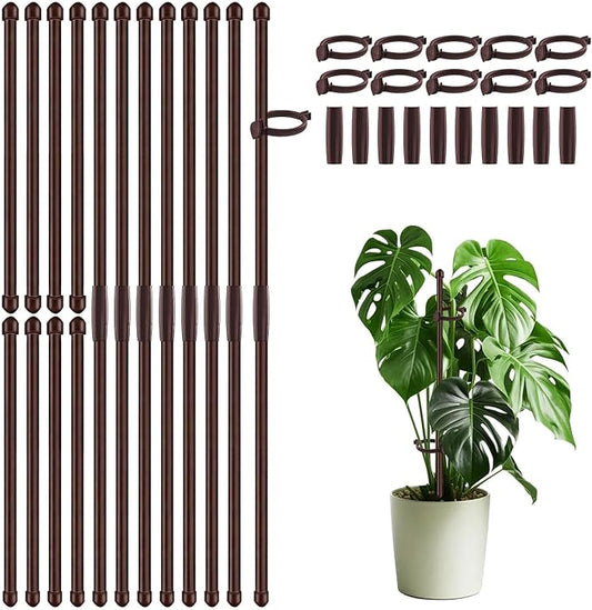 20Pcs Plant Support Stakes 17 inch SupKing Garden Orchid Sticks Extended to 3ft 4ft 5ft Plant Poles with Clips for Indoor Outdoor Potted Tomato Rose Amaryllis Vegetables Comes with 20 Ties(Brown)