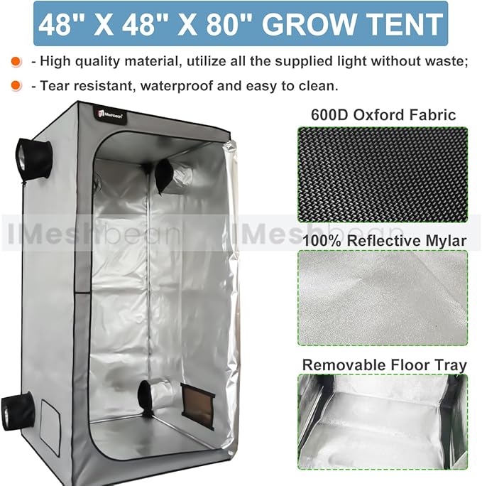 4x4 Grow Tent Kit, Complete High Reflective Mylar Indoor Grow Tent 48"x48"x80"+ LED Grow Light Combo, Hydroponics Indoor Plant Growing Tent System with Carbon Filter