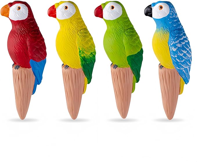 MCleanPin 4 Pack Self Watering Spikes and Globes, Handmade Terracotta Parrot Self-Watering Plant Devices with Slow Release System, Automatic Plant Water Bulbs for Indoor and Outdoor Garden Vacation