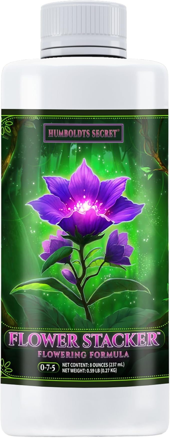 Humboldts Secret Flower Stacker | 0-7-5 Bloom Booster with Vitamin B1 | High Phosphorus Potassium Flowering Nutrients | Potting Soil Hydroponics Coco | Indoor & Outdoor Plants | 8 Ounce