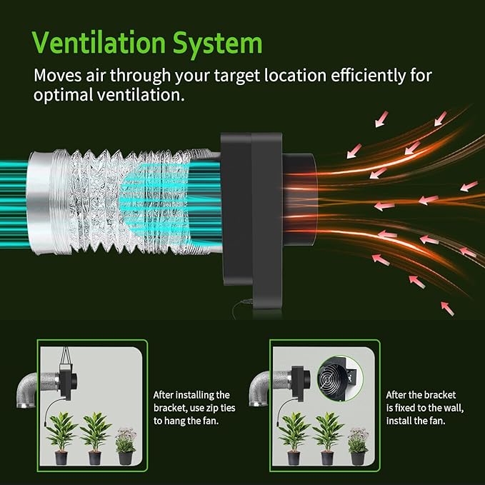 4-Inch Grow Tent Inline Duct Fan, Automatic Temperature & Humidity Sensing Control, Ventilation System for Grow Tents, Greenhouses